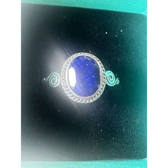 925 Sterling Silver & Lapis Lazuli Vintage Style Ring Sz 10 - Picture 3 of 5